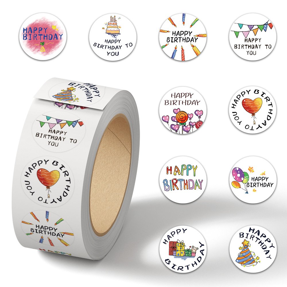 1 Happy Birthday sticker roll, desktop decoration, waterproof sticker, sealing sticker. - Image 1